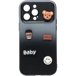   Apple iPhone 13, Szilikon tok, színátmenetes, 3D maci, kávé, smile minta, Teddy Bear Coffee Case, szürke/fekete
