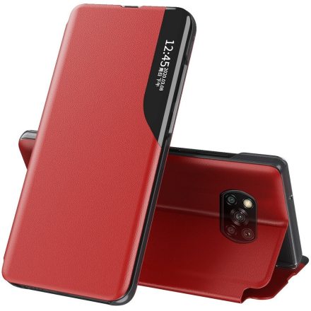 Samsung Galaxy S21 FE 5G SM-G990, Oldalra nyíló tok, stand, hívás mutatóval, Wooze FashionBook, piros