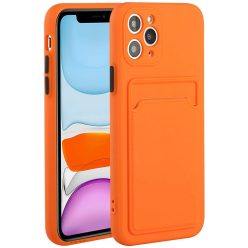   Apple iPhone 11 Pro Max, Szilikon tok, kártyatartóval, Wooze Card Slot, narancssárga