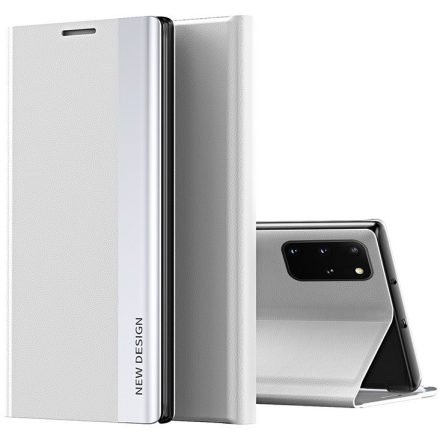 Huawei Mate 20 Pro, Oldalra nyíló tok, stand, Wooze Silver Line, fehér