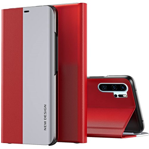 Huawei P30, Oldalra nyíló tok, stand, Wooze Silver Line, piros