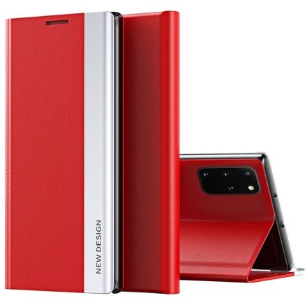 Huawei P40, Oldalra nyíló tok, stand, Wooze Silver Line, piros