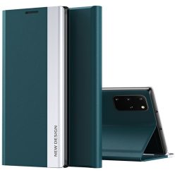   Samsung Galaxy S21 Plus 5G SM-G996, Oldalra nyíló tok, stand, Wooze Silver Line, sötétzöld