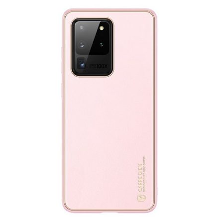 Samsung Galaxy S20 Ultra 5G SM-G988, Műanyag hátlap védőtok + szilikon fémhatású keret, közepesen ütésálló, bőrhatású hátlap, Dux Ducis Yolo, rózsaszín