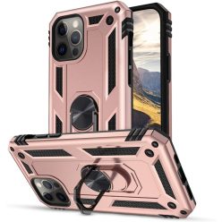   Apple iPhone 13, Műanyag hátlap védőtok, közepesen ütésálló, szilikon belső, telefontartó gyűrű, Defender, vörösarany