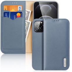   Apple iPhone 13 Pro Max, Oldalra nyíló tok, valódi bőrtok, stand, csatos, Dux Ducis Hivo, kék