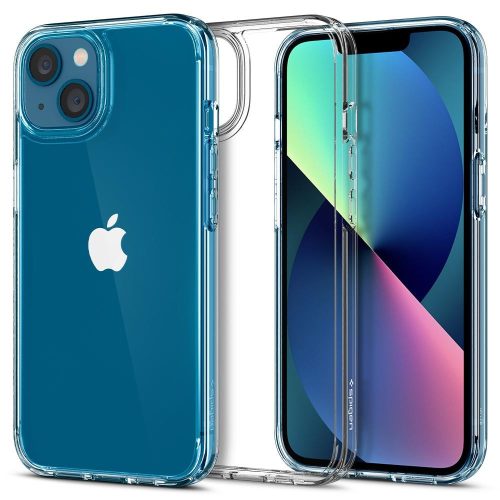 Apple iPhone 13, Műanyag hátlap védőtok + szilikon keret, Spigen Ultra Hybrid, átlátszó