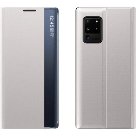 Huawei P Smart (2020), Oldalra nyíló tok, stand, hívás mutatóval, vékony csíkban, Wooze Look Inside, ezüst