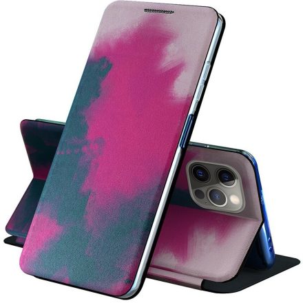 Apple iPhone 12 Pro Max, Oldalra nyíló tok, stand, festék minta, Wooze Flashy Colors, színes/lila