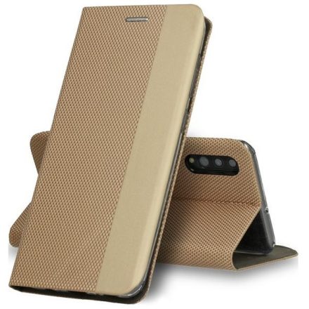 Huawei P Smart (2020), Oldalra nyíló tok, stand, textil minta, BookCover, arany