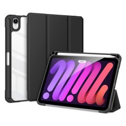   Apple iPad Mini (2021) (8.3), mappa tok, Smart Case, légpárnás sarok, közepesen ütésálló, Apple Pencil tartóval, átlátszó hátlap, Dux Ducis Toby, fekete
