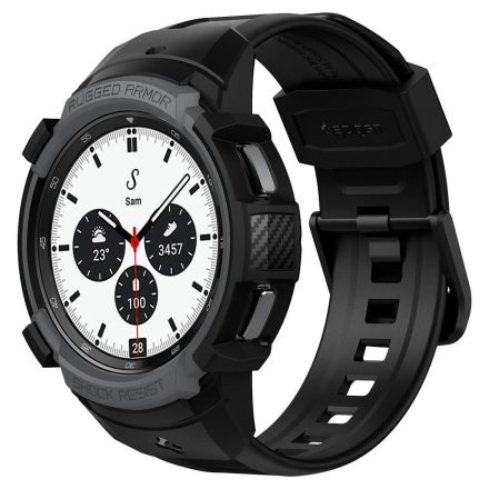 Samsung Galaxy Watch 4 Classic (42mm) SM-R880, Szilikon védőkeret, ütésálló, szíjjal, Spigen Rugged Armor Pro, sötétszürke