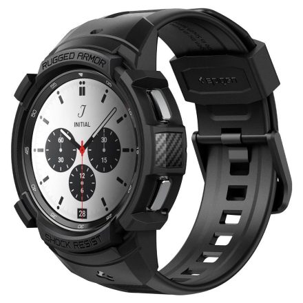 Samsung Galaxy Watch 4 Classic (42mm) SM-R880, Szilikon védőkeret, ütésálló, szíjjal, Spigen Rugged Armor Pro, fekete