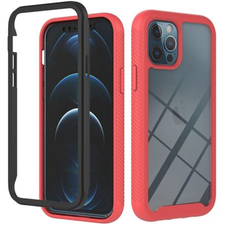 Apple iPhone 12 Mini, Szilikon hátlap és műanyag előlapi tok, elő- és hátlapi üveggel, közepsen ütésálló, Wooze Power Case, fekete/piros