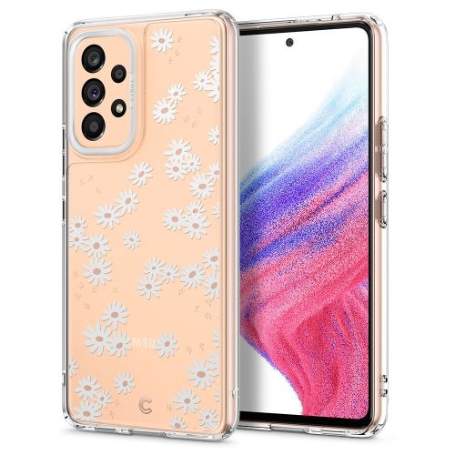 Samsung Galaxy A53 5G SM-A536U, Szilikon tok, légpárnás sarok, százszorszép minta, Spigen Ciel Cyril Cecile, átlátszó/színes