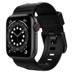   Apple Watch 1-6, SE (38 / 40 mm), szövet pótszíj, karbon minta, Spigen Rugged Band, fekete