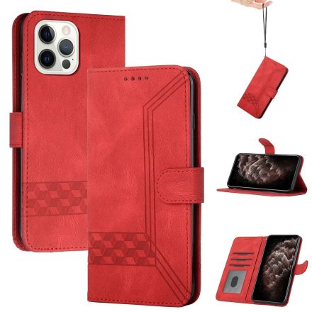 Apple iPhone 13 Pro, Oldalra nyíló tok, stand, kártyatartóval, kézpánttal, Wooze Illusion, piros