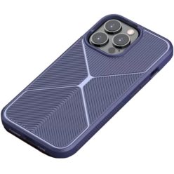   Apple iPhone 13 Pro Max, Szilikon tok, közepesen ütésálló, légpárnás sarok, matt, csíkos minta, X-Line, kék