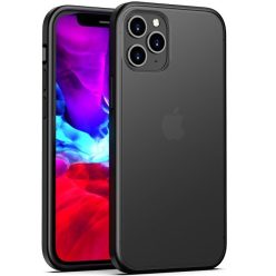   Apple iPhone 12 Pro Max, Szilikon keret + műanyag hátlap tok, közepesen ütésálló, megerősített sarok, Magic Shadow, áttetsző/fekete