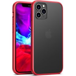   Apple iPhone 12 Pro Max, Szilikon keret + műanyag hátlap tok, közepesen ütésálló, megerősített sarok, Magic Shadow, áttetsző/piros