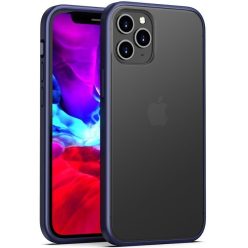   Apple iPhone 12 Pro Max, Szilikon keret + műanyag hátlap tok, közepesen ütésálló, megerősített sarok, Magic Shadow, áttetsző/sötétkék