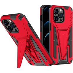   Apple iPhone 14 Pro, Műanyag hátlap védőtok szilikon belső, közepesen ütésálló, kitámasztóval, Wooze Supportive Care, piros