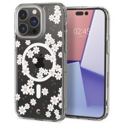   Apple iPhone 14 Pro, Szilikon tok, légpárnás sarok, Magsafe töltővel kompatibilis, százszorszép minta, Spigen Ciel Cyril Cecile, átlátszó/színes