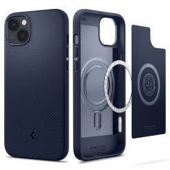   Apple iPhone 14 Plus, Műanyag hátlap védőtok + szilikon keret, Magsafe töltővel kompatibilis, Spigen Mag Armor, sötétkék