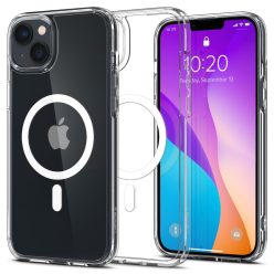   Apple iPhone 14, Műanyag hátlap védőtok + szilikon keret, Magsafe töltővel kompatibilis, Spigen Ultra Hybrid Mag, átlátszó/fehér