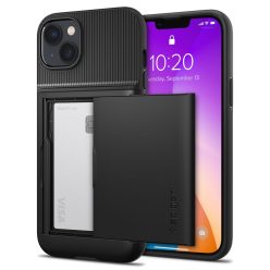   Apple iPhone 14 Plus, Szilikon tok, műanyag hátlappal, Spigen Slim Armor CS, fekete