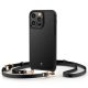 Apple iPhone 14 Pro Max, Szilikon védőkeret + műanyag hátlap, bőrrel bevont hátlap, nyakbaaksztó, Magsafe töltővel kompatibilis, Spigen Ciel Cyrill Classic Charm Mag, fekete