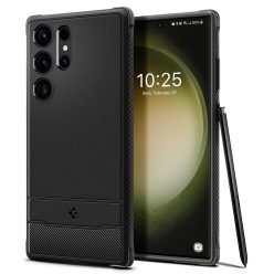   Samsung Galaxy S23 Ultra SM-S918, Szilikon tok, Spigen Rugged Armor, karbon minta, fekete