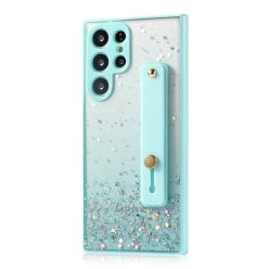   Apple iPhone XS Max, Szilikon tok, közepesen ütésálló, kézpánttal, színátmenetes, csillogó minta, Wooze Strap Star, mintás/menta