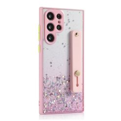   Apple iPhone XS Max, Szilikon tok, közepesen ütésálló, kézpánttal, színátmenetes, csillogó minta, Wooze Strap Star, mintás/rózsaszín