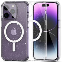   Apple iPhone 14 Pro Max, Műanyag hátlap védőtok + szilikon keret, Magsafe töltővel kompatibilis, csillogó hátlap, FlexAir Hybrid Magsafe Glitter, átlátszó