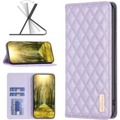   Apple iPhone XS Max, Oldalra nyíló tok, stand, kártyatartóval, 3D rombusz minta, Wooze Pillow, lila