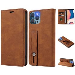   Apple iPhone 13 Pro Max, Oldalra nyíló tok, stand, kártyatartóval, kézpánttal, Wooze Business Plus, barna