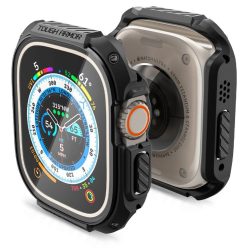  Apple Watch Ultra (49 mm), Műanyag védőkeret, szíj nélkül, közepesen ütésálló, Spigen Tough Armor, fekete