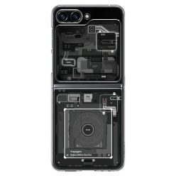   Samsung Galaxy Z Flip5 SM-F731B, Műanyag hátlap védőtok + szilikon keret, Telefon belső minta, Spigen Airskin Zero One, átlátszó/füst