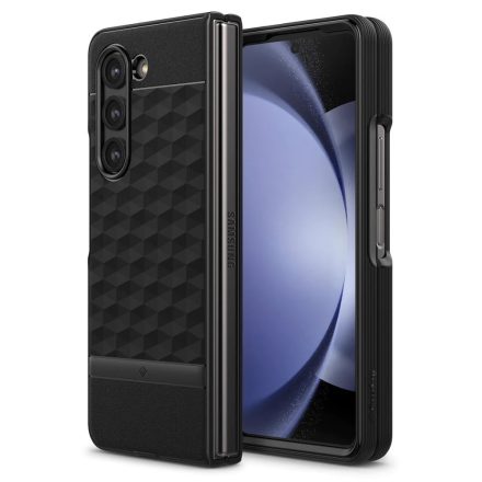 Samsung Galaxy Z Fold5 SM-F946B, Szilikon tok + műanyag keret, közepesen ütésálló, 3D hatszög minta, Spigen Caseology Parallax, fekete