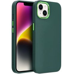   Apple iPhone 15 Plus, Szilikon tok, közepesen ütésálló, fémhatású kamera keret, Frame Case, zöld