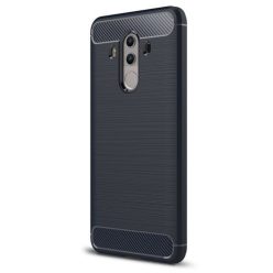   Huawei Y7, TPU szilikon tok, közepesen ütésálló, szálcsiszolt, karbon minta, sötétkék