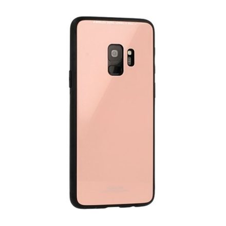 Samsung Galaxy A20 / A30 SM-A205F / A305F, TPU szilikon védőkeret, üveg hátlap, Glass Case, rózsaszín