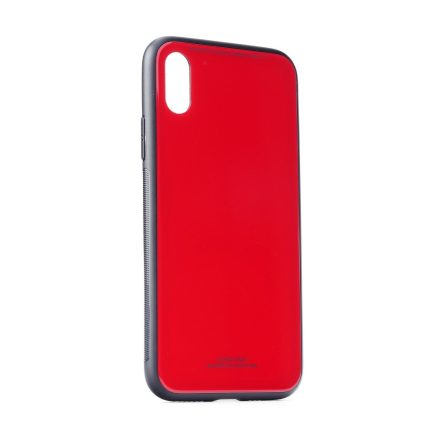 Samsung Galaxy M30 SM-M305F, TPU szilikon védőkeret, üveg hátlap, Glass Case, piros