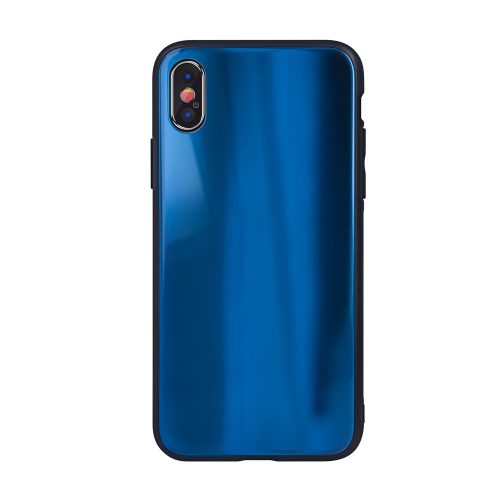 Samsung Galaxy M10 SM-M105F, TPU szilikon védőkeret, edzett üveg hátlap, Aurora Glass, sötétkék