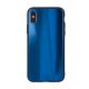 Samsung Galaxy M10 SM-M105F, TPU szilikon védőkeret, edzett üveg hátlap, Aurora Glass, sötétkék