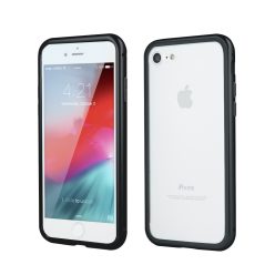   Samsung Galaxy A20 / A30 SM-A205F / A305F, Alumínium mágneses védőkeret, elő- és hátlapi üveggel, Magnetic Full Glass, átlátszó/fekete