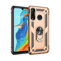   Samsung Galaxy A20s SM-A207F, Műanyag hátlap védőtok, közepesen ütésálló, szilikon belső, telefontartó gyűrű, Defender, arany