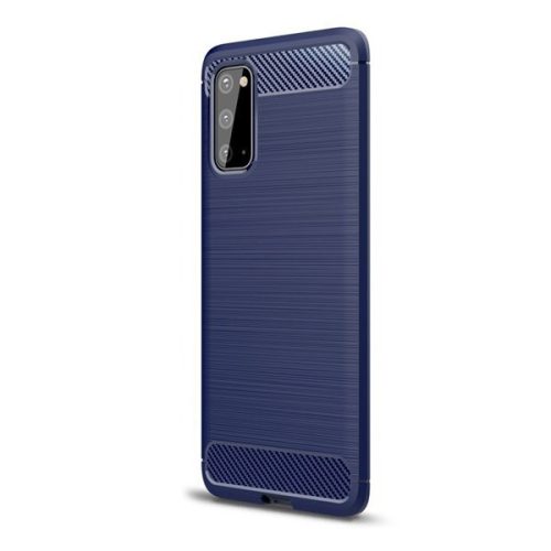 Huawei P40 Lite E, Szilikon tok, közepesen ütésálló, szálcsiszolt, karbon minta, sötétkék
