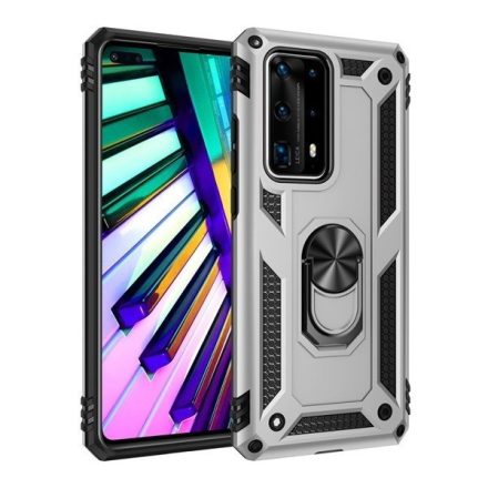 LG K30 (2019), Műanyag hátlap védőtok, közepesen ütésálló, szilikon belső, telefontartó gyűrű, Defender, ezüst